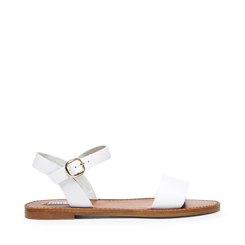 White Steve Madden Donddi Leather Women\'s Flat Sandals | PH 2578OVU